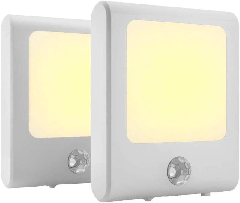 Plug in Motion Sensor Lights with Adjustable Brightness,Warm White Motion Activated Led Night Light for Hallway, Stair, Corridor, Kitchen, Living Room, Garage, Basement, Utility Room,2 Pack