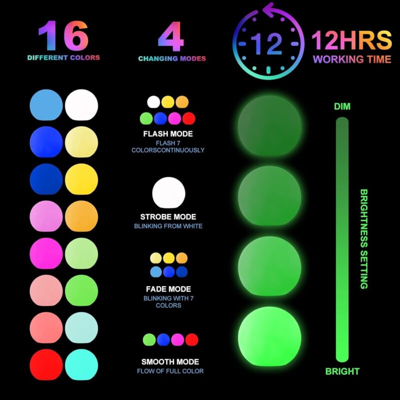 Waterproof 4-Inch  Floating Pool Lights, Rechargeable Orb Night Light for Kids, 16 W Color-Changing Light Up Ball, Hot Tub Lights, Pool Accessories, Remote Control (1Pack) - Image 2