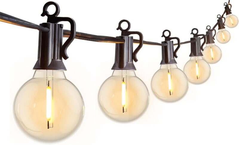 Outdoor String Lights 25 Feet  Globe  Patio Lights with 13 Edison Plastic (1 Spare), Waterproof Connectable Hanging Lights for Backyard Porch Balcony Party Decor, E12 Socket Base, Black