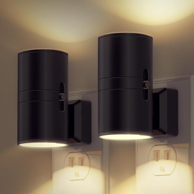 Night Light Plug in, Modern Night Lights Plug into Wall, Dusk to Dawn Sensor, Soft White 3000K, 0-100LM Adjustable Brightness, Dimmable Night Lights for Hallway Bedroom Stairway, 2 Pack