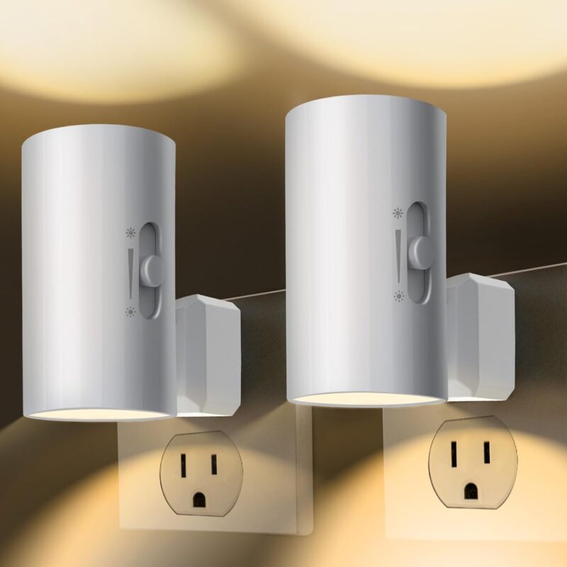 Night Light, Led Night Lights Plug into Wall, Sensor Dusk To Dawn, 0-100 LM Dimmable Night Lights, 3000K Soft White, Modern Night Lights for Bathroom Bedroom Kitchen Toilet Hallway Stairway, 2 Pack