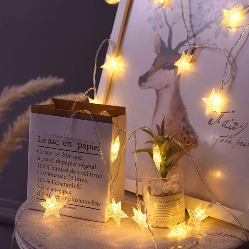 20  Star String Lights 10 FT Fairy Christmas Lights Battery Operated for Indoor & Outdoor, Party, Wedding and Holiday Decorations Warm White - Image 2