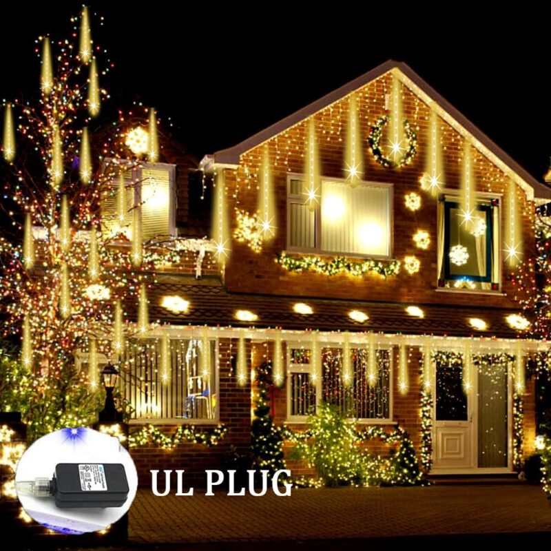 Christmas Lights Outdoor Falling Rain Meteor Shower Lights 12 inch 8 Tube 192  Snowfall Icicle Cascading String Light for Xmas Tree Christmas Decorations Holiday Garden,  Plug,Warm White - Image 2