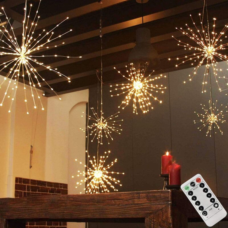 200 Hanging Sphere Lights, Battery Operated Starburst 8 Modes Dimmable Remote Control, Waterproof Fairy Copper Wire Indoors Outdoors Christmas Decoration (Warm White)