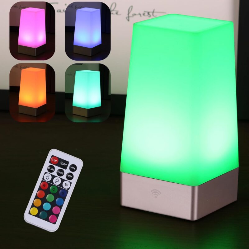 Square Night Light with Remote Control,Color Changing Table Lamp Battery Operated Lamp for Kids Room, Bedroom,Kitchen USE 3xAA Battery (not Include)
