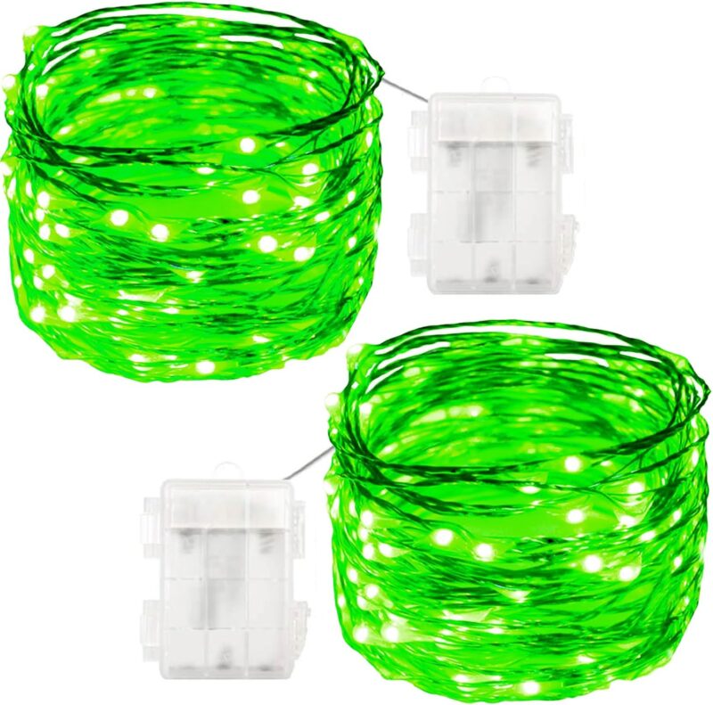 33FT 100  Silver Wire String Lights Fairy String Lights Battery Operated  String Lights for Christmas Wedding Party Home Holiday Decoration, Green 2 Pack