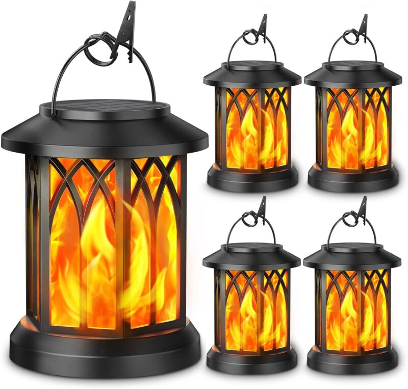 4 Pack Solar Lantern Outdoor Lights, Upgraded Flickering Flame Solar Lanterns Lights Outdoor Waterproof, Hanging Lantern Decorative, Solar Powered Lanterns for Yard Patio Path Tree Garden Decor