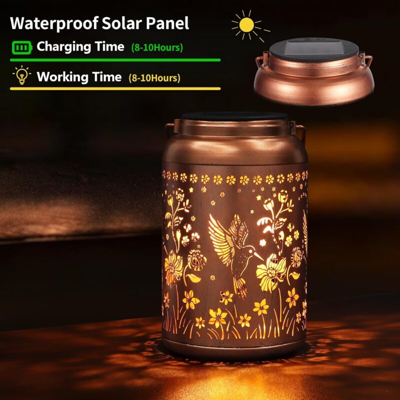 Solar Lanterns Outdoor Waterproof Hummingbird Garden Decor Birthday Mothers Day Gifts for Women Mom Grandma Hanging Solar Lights Metal Solar Decoration Outside for Yard, Backyard, Patio Deals - Image 2
