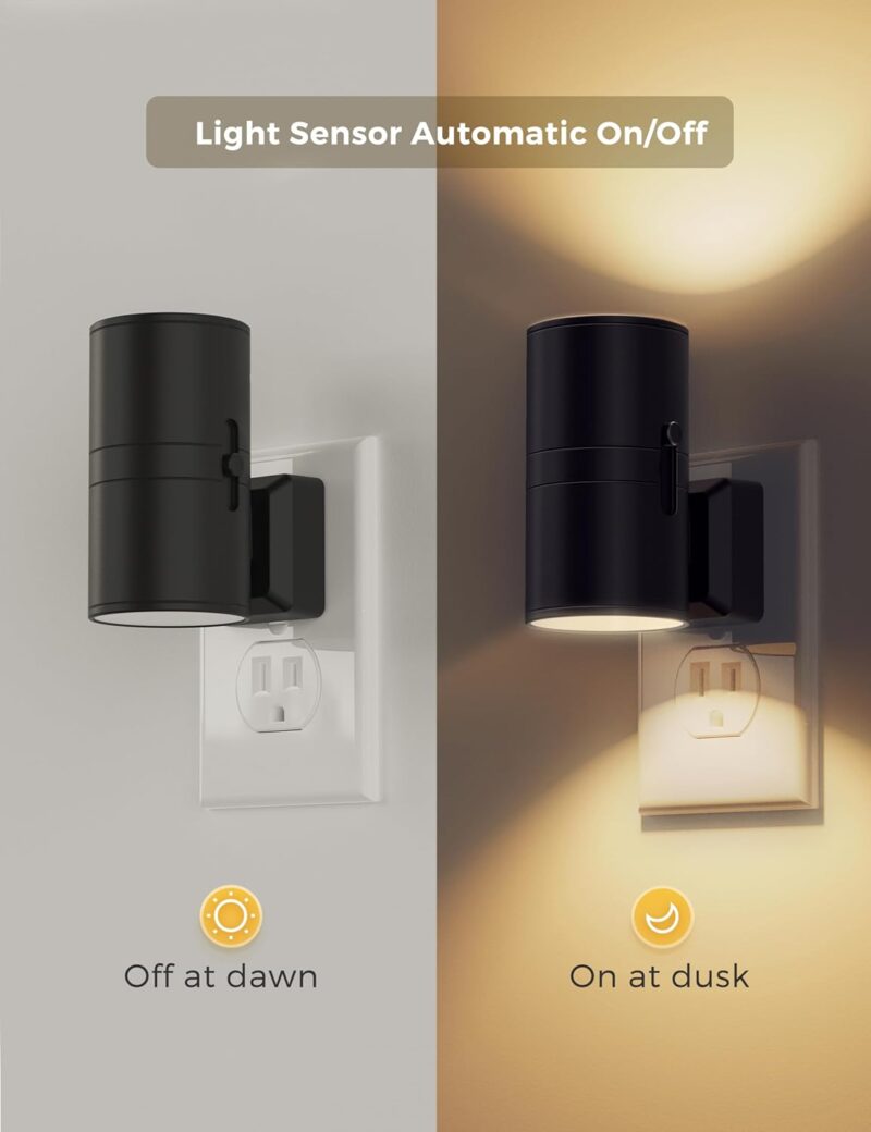 Night Light Plug in, Modern Night Lights Plug into Wall, Dusk to Dawn Sensor, Soft White 3000K, 0-100LM Adjustable Brightness, Dimmable Night Lights for Hallway Bedroom Stairway, 2 Pack - Image 2