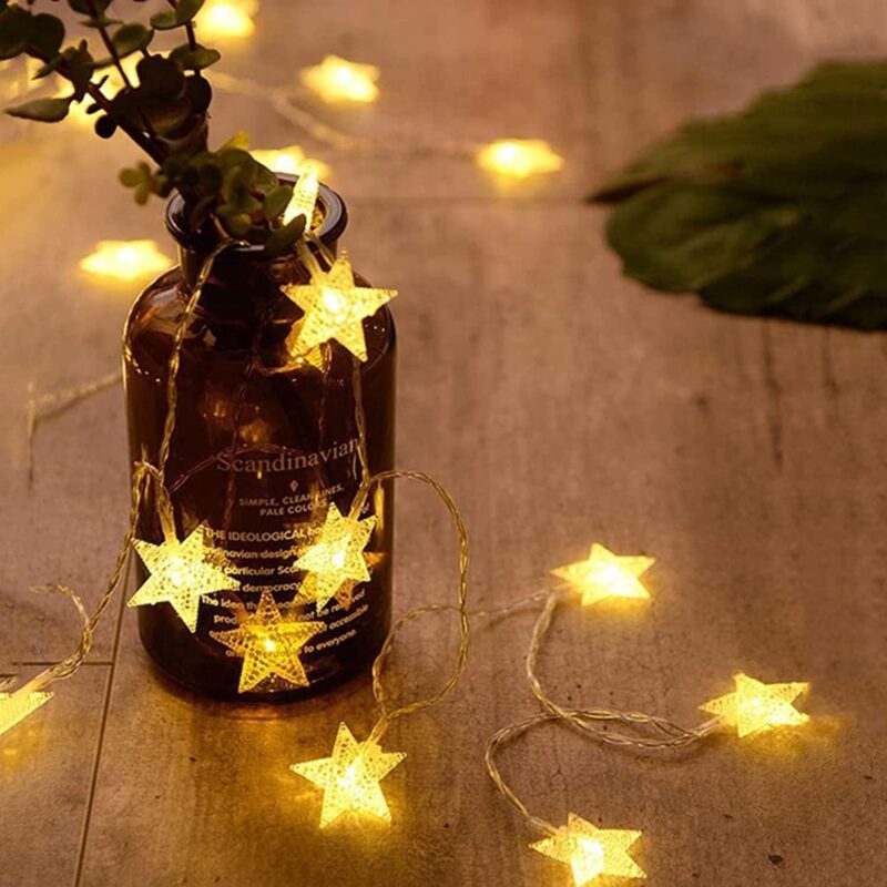 20  Star String Lights 10 FT Fairy Christmas Lights Battery Operated for Indoor & Outdoor, Party, Wedding and Holiday Decorations Warm White