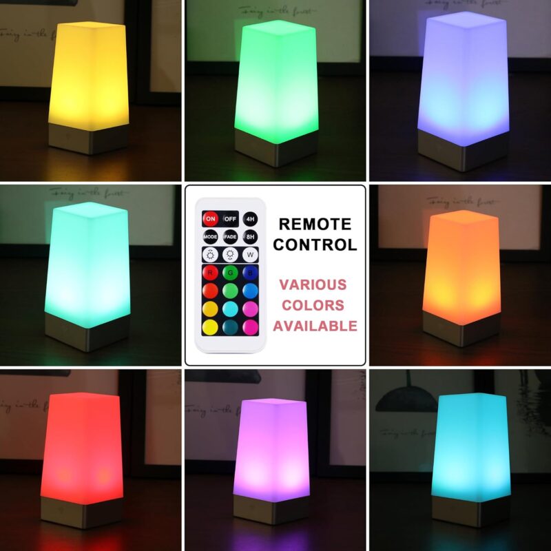 Square Night Light with Remote Control,Color Changing Table Lamp Battery Operated Lamp for Kids Room, Bedroom,Kitchen USE 3xAA Battery (not Include) - Image 2