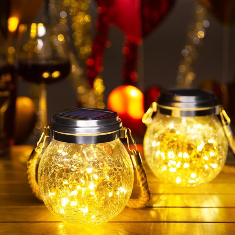 4 Pack Solar Lanterns Outdoor, 30 LED Waterproof Garden Decor Hanging Lights Decorative Backyard Decorative Lighting for Patio Pathway