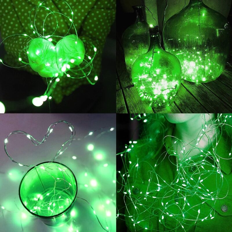 33FT 100  Silver Wire String Lights Fairy String Lights Battery Operated  String Lights for Christmas Wedding Party Home Holiday Decoration, Green 2 Pack - Image 2