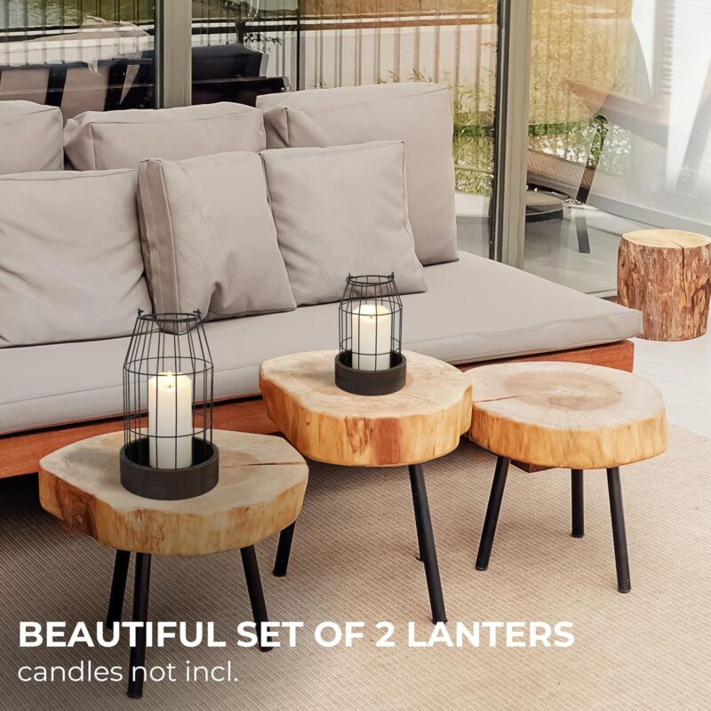 Rustic Farmhouse Lantern Decor Set of 2 - Stylish Decorative Lanterns for Your Living Room, Fireplace Mantle or Kitchen Dining Table - Modern Upscale Beauty for Your Entire Home - Image 2