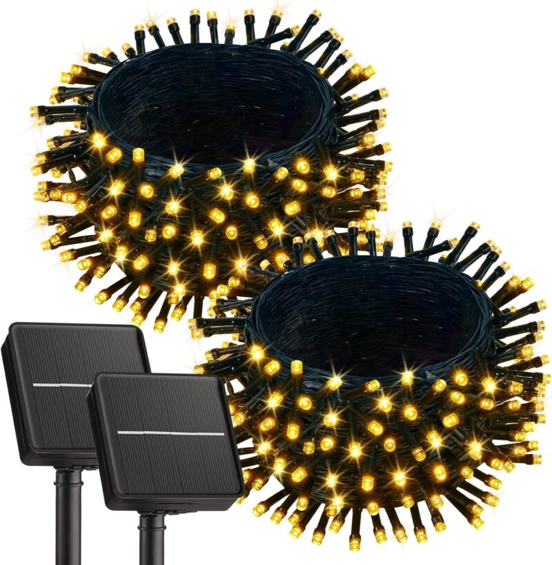 2 Pack Solar String Lights for Outside, 92Ft 240 LED Solar Lights Outdoor Waterproof with 8 Modes, Solar Outdoor String Light for Patio Yard Tree Garden Party Decorations, Warm White