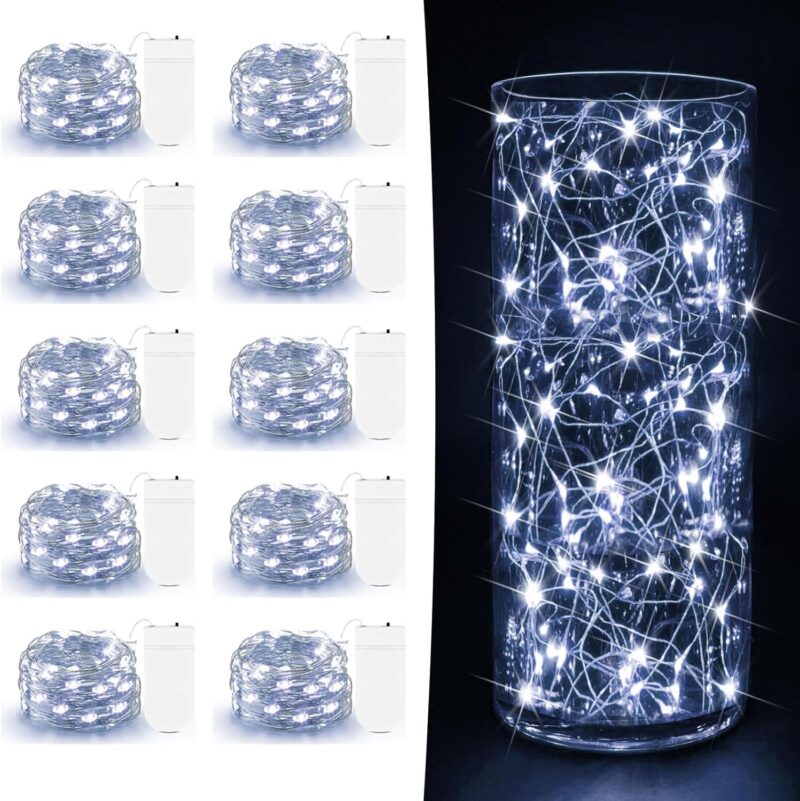10 Pack Fairy Lights Battery Operated - 7ft 20  Twinkle Lights Copper Wire Mini String Lights Firefly Lights for Mason Jars DIY Crafts Christmas Wedding Party Centerpiece Table Decor, Cool White