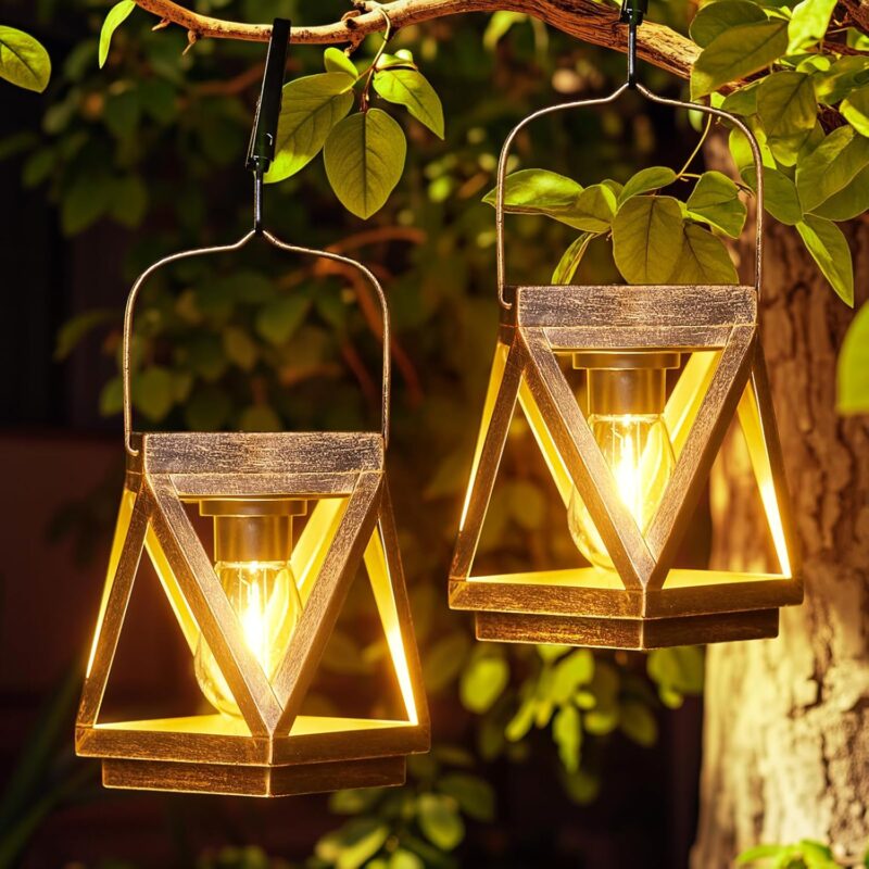 Solar Lanterns Outdoor Waterproof - Upgraded Metal Hanging Solar Lights Outdoor Lanterns Decorative, Bright Bronze Hanging Lantern Outdoor for Yard Patio Table Pathway Garden Decor 2 Pack