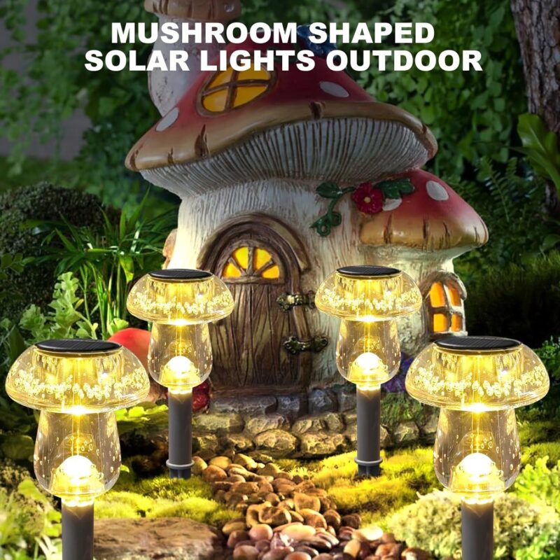 Solar Lights Outdoor, 8 Pack Solar Pathway Lights Outdoor, Solar Powered LED Mushroom Solar Garden Lights, Outdoor Solar Lights for Yard, Landscape, Path, Patio, Outside,Driveway,Backyard (Warm White) - Image 2