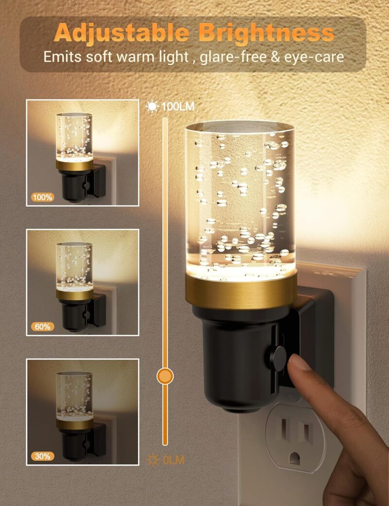 Night Light, Dimmable Night Lights Plug into Wall, Auto On/Off Light Sensor Nightlight, 3000K Warm White 0-100LM Brightness LED Night Light, Bathroom Night Light Hallway Bedroom Decoration - Image 2