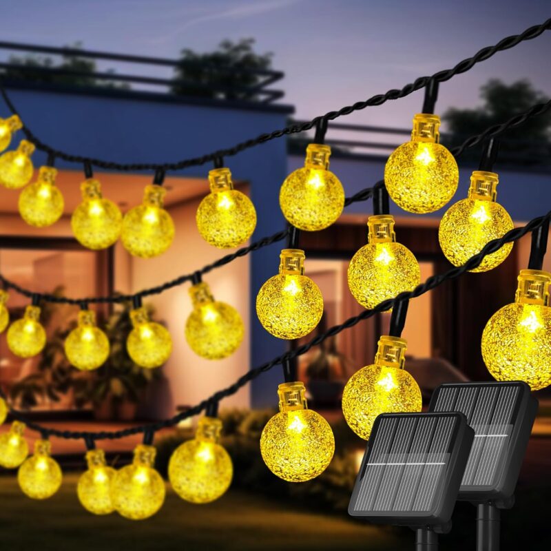 2 Pack 120 LED Solar String Lights Outdoor Waterproof, 72 FT Crystal Globe Lights with 8 Lighting Modes, Solar Powered Light Outdoor for Garden Wedding Party Decor（Warm White）