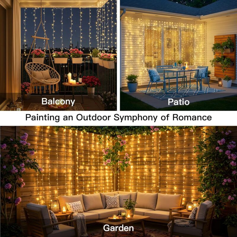 Curtain Lights for Bedroom, 200  Hanging String Lights Outdoor, Fairy Curtain Light Indoor for Christmas, Dorm, Wall, Backdrop, Window, Wedding, Party, Brithday Decor, Warm White - Image 2