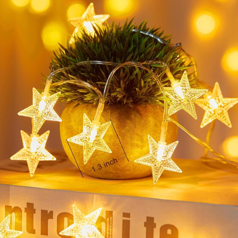 Star String Lights Battery Operated - 17 ft 50  Star Fairy String Lights with Timer, Waterproof for Indoor Bedroom Tent Loft Bed Patio Party Wedding Decor, Warm White - Image 2