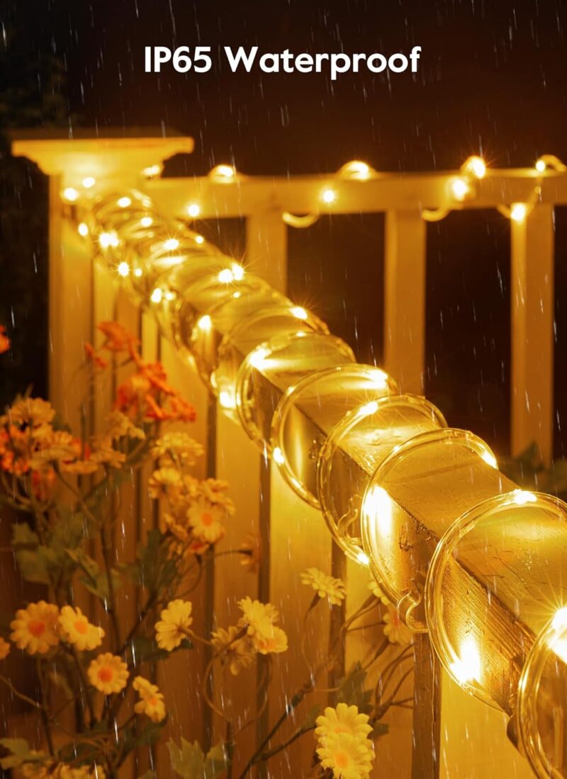 Solar Rope Lights, 39FT 100LED Outdoor Solar String Lights,  Waterproof Solar Powered Fairy Lights with 8 Lighting Modes for Party Garden Yard Home Holiday Tree Decoration, Warm White - Image 2