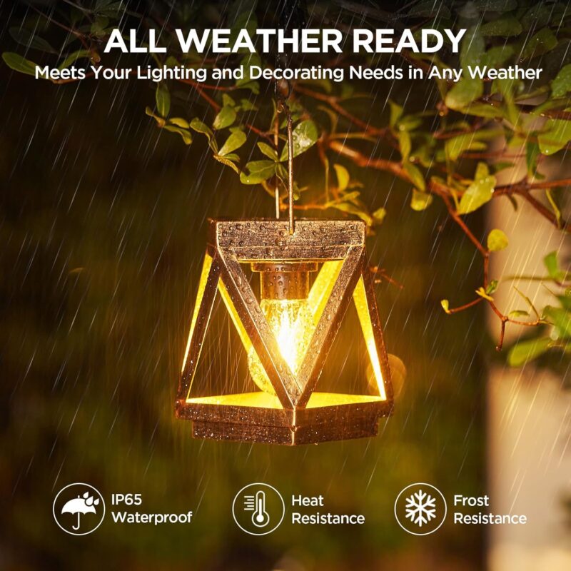 Solar Lanterns Outdoor Waterproof - Upgraded Metal Hanging Solar Lights Outdoor Lanterns Decorative, Bright Bronze Hanging Lantern Outdoor for Yard Patio Table Pathway Garden Decor 2 Pack - Image 2