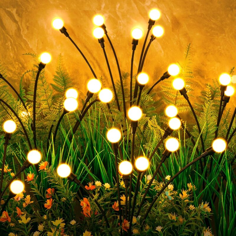 Solar Lights Outdoor(4-Pack, 32 LEDs), Solar Garden Lights, Outdoor Decorations, Firefly Light for Patio Decor, Big Bulb, Unique Gifts for Women, Gifts for Grandma