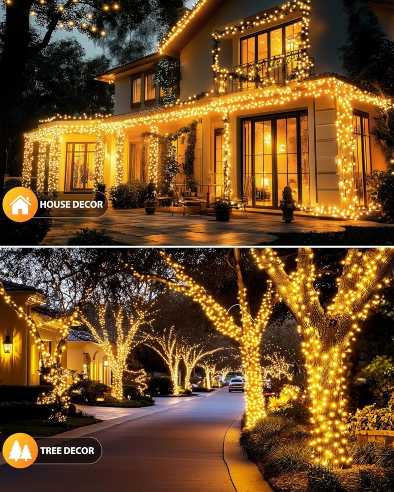 2 Pack Solar String Lights for Outside, 92Ft 240 LED Solar Lights Outdoor Waterproof with 8 Modes, Solar Outdoor String Light for Patio Yard Tree Garden Party Decorations, Warm White - Image 2