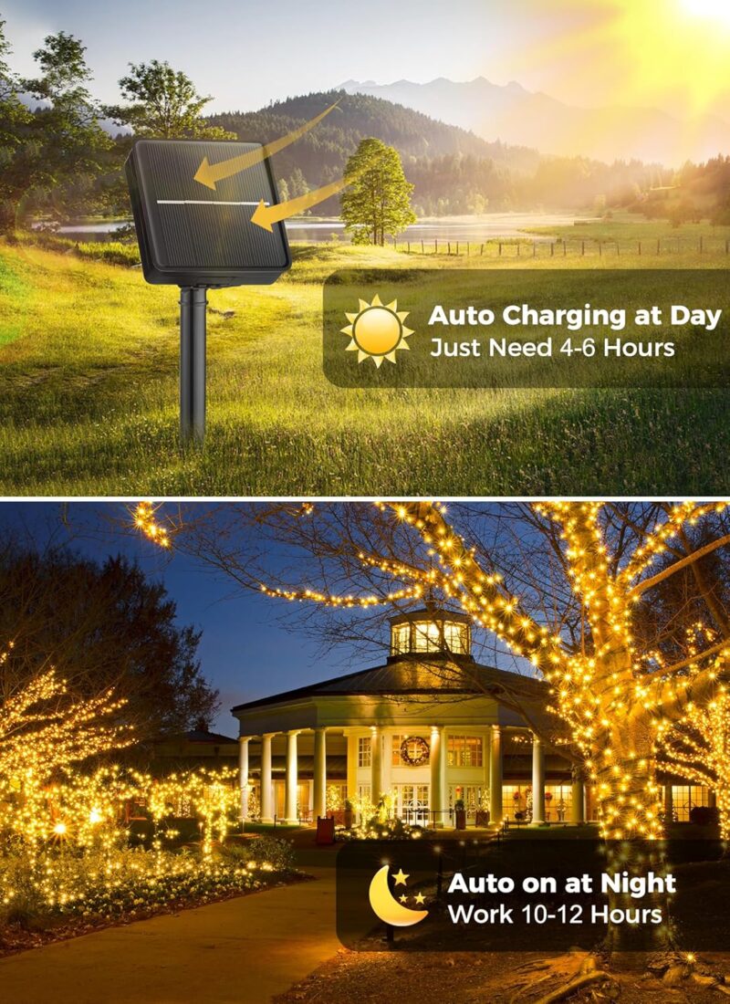 Solar String Lights for Outside - 40 FT 100 LED Solar Outdoor String Lights with 8 Lighting Modes,  Waterproof Solar Lights Outdoor, Solar Lights for Outside Tree Party Decor, Warm White - Image 2